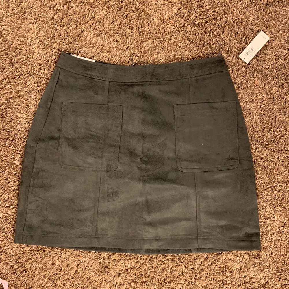 Olive green suede mini skirt